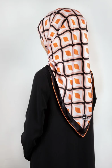 Twill Geometrik Daire Desenli Taba Renkli 90x90 Eşarp (İpek İçermez) Dikim Şekli : El Dikişi ürün görseli 1
