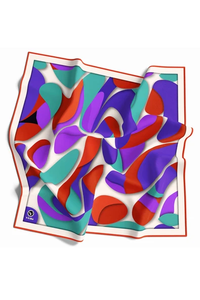 Twill Soyut Geometrik Desenli Taba - Mor Renkli 90x90 Eşarp (İpek İçermez) Dikim Şekli : El Dikişi ürün görseli 1