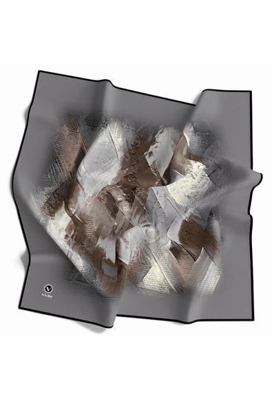 Twill Fırça Efektli Desenli Gri Renkli 90x90 Eşarp (İpek İçermez) Kenar Dikiş Şekli El Dikişli ürün görseli 1