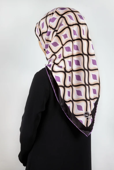 Twill Geometrik Daire Desenli Lila Renkli 90x90 Eşarp (İpek İçermez) Dikim Şekli : El Dikişi ürün görseli 1