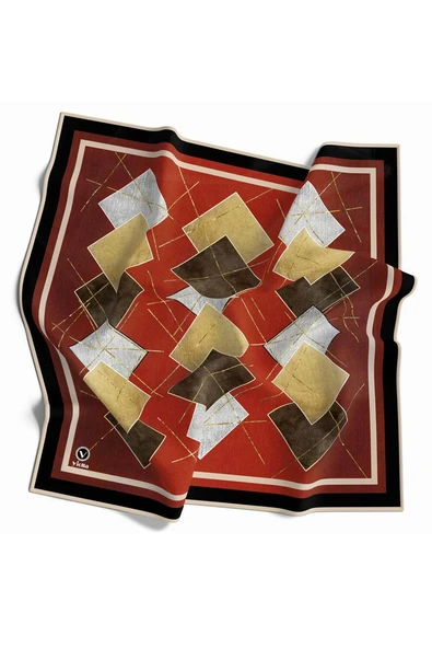 Twill Geometrik Desenli Taba Renkli 90x90 Eşarp (İpek İçermez) Kenar Dikiş Şekli El Dikişli ürün görseli 1