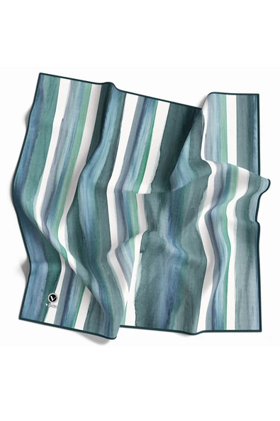 Twill Suluboya Çizgi Desenli Petrol Mavisi - Petrol Yeşili Renkli 90x90 Eşarp (İpek İçermez) Kenar Dikiş Şekli El Dikişli ürün görseli 1
