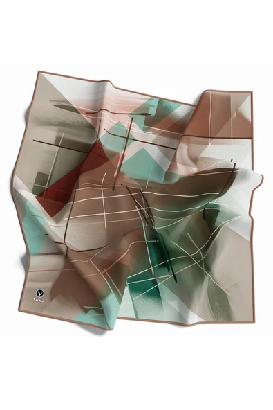 Kristal Geometrik Desenli Somon Renkli 90x90 Eşarp (İpek İçermez) Kenar Dikiş Şekli El Dikişli ürün görseli 1