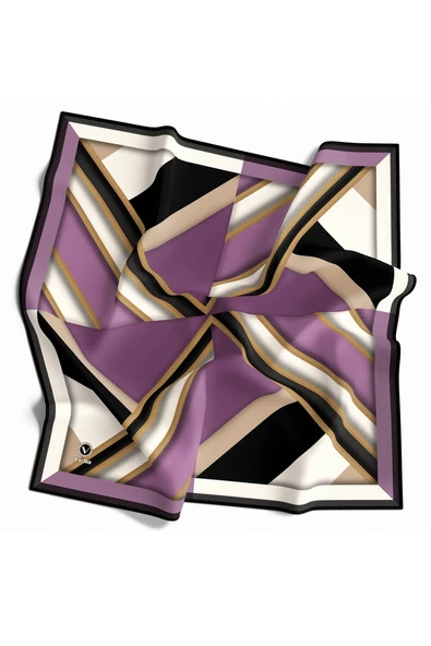 Twill Geometrik Desenli Lila Renkli 90x90 Eşarp (İpek İçermez) Dikim Şekli : El Dikişi ürün görseli 1