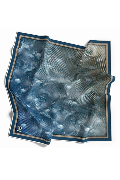 Twill Batik Desenli İndigo Renkli 90x90 Eşarp (İpek İçermez) Kenar Dikiş Şekli El Dikişli ürün görseli 1