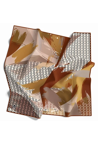 Rayon Geometrik Fırça Desenli Taba Renkli 90x90 Dikim Şekli : El Dikişi Eşarp (İpek İçermez) Kenar Dikiş Şekli El Dikişli ürün görseli 1