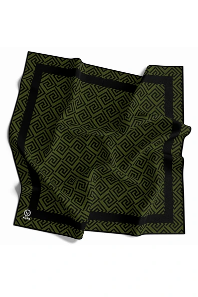 Twill Minimalist Desenli Haki Yeşili Renkli 90x90 Eşarp (İpek İçermez) Kenar Dikiş Şekli El Dikişli ürün görseli 1