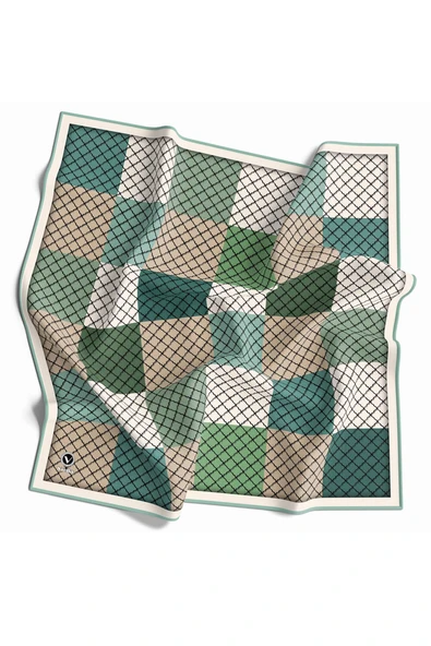 Twill Kare Desenli Koyu Mint Yeşili Renkli 90x90 Eşarp (İpek İçermez) Kenar Dikiş Şekli El Dikişli ürün görseli 1