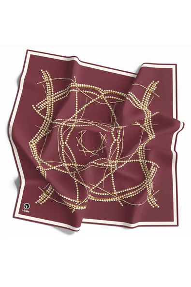 Twill Boncuk Desenli Gül Kurusu Renkli 90x90 Eşarp (İpek İçermez) Kenar Dikiş Şekli El Dikişli ürün görseli 1