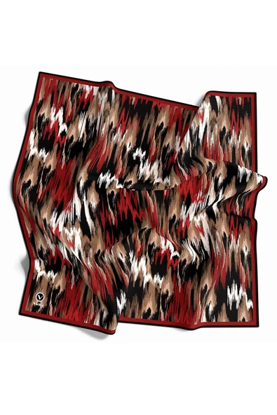 Twill Fırça Desenli Bordo Renkli 90x90 Eşarp (İpek İçermez) Kenar Dikiş Şekli El Dikişli ürün görseli 1