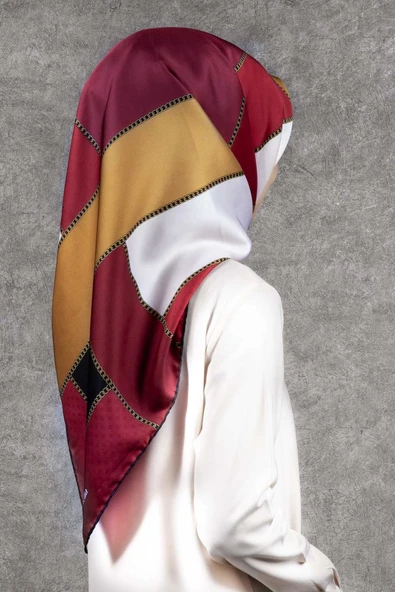 Twill Geometrik Desenli Taba - Bej Renkli 90x90 Eşarp (İpek İçermez) Kenar Dikiş Şekli El Dikişli ürün görseli 1