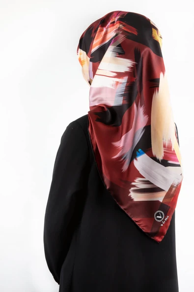 Twill Fırça Desenli Bordo Renkli 90x90 Eşarp (İpek İçermez) Kenar Dikiş Şekli El Dikişli ürün görseli 1