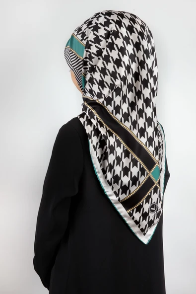 Twill Kazayağı Desenli Koyu Mint Yeşili Renkli 90x90 Eşarp (İpek İçermez) Kenar Dikiş Şekli El Dikişli ürün görseli 1