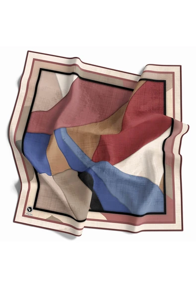 Twill Geometrik Desenli Gül Kurusu Renkli 90x90 Eşarp (İpek İçermez) Kenar Dikiş Şekli El Dikişli ürün görseli 1