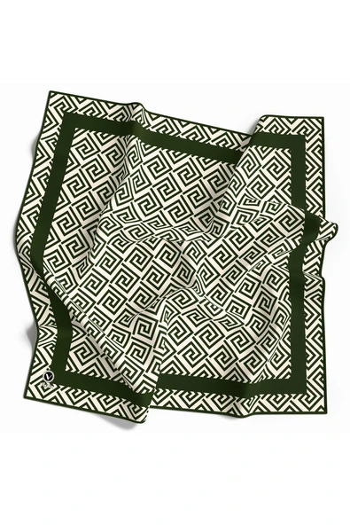 Twill Minimalist Desenli Zümrüt Yeşili Renkli 90x90 Eşarp (İpek İçermez) Kenar Dikiş Şekli El Dikişli ürün görseli 1