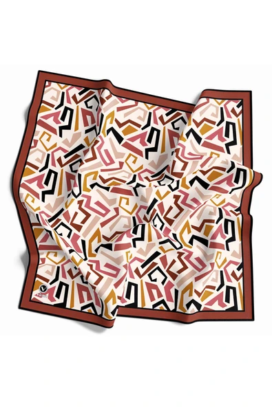 Twill Geometrik Desenli Bakır Renkli 90x90 Eşarp (İpek İçermez) Kenar Dikiş Şekli El Dikişli ürün görseli 1