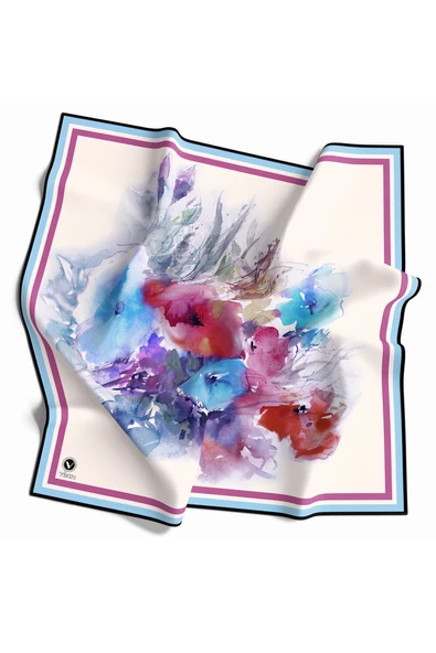 Rayon Zincir Desenli Bebe Mavisi Renkli 90x90 Eşarp (İpek İçermez) Kenar Dikiş Şekli El Dikişli ürün görseli 1