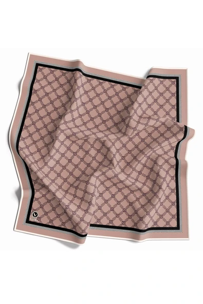 Twill Minik Motifli Geometrik Desenli Pudra Renkli 90x90 Eşarp (İpek İçermez) Dikim Şekli : El Dikişi ürün görseli 1