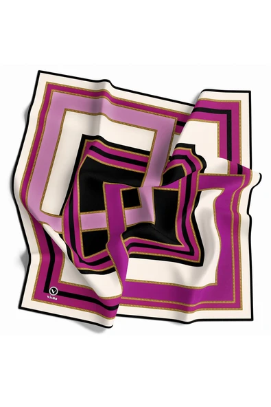Twill Çerçeve Desenli Mürdüm - Siyah Renkli 90x90 Eşarp (İpek İçermez) Kenar Dikiş Şekli El Dikişli ürün görseli 1