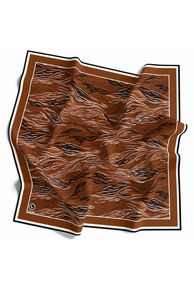 Twill Soyut Çizgi Desenli Taba Renkli 90x90 Eşarp (İpek İçermez) Kenar Dikiş Şekli El Dikişli ürün görseli 1