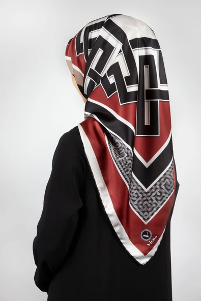 Twill Çizgili Sonsuzluk Düğümü Desenli Bordo Renkli 90x90 Eşarp (İpek İçermez) ürün görseli 1