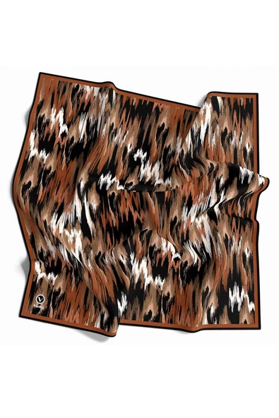 Twill Fırça Desenli Taba Renkli 90x90 Eşarp (İpek İçermez) Kenar Dikiş Şekli El Dikişli ürün görseli 1