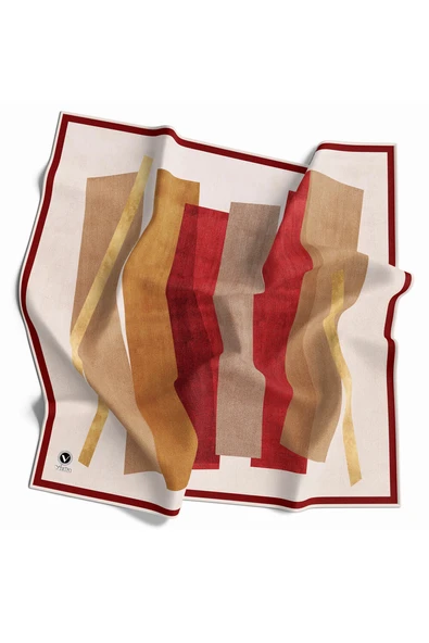 Twill Geometrik Desenli Bordo Renkli 90x90 Eşarp (İpek İçermez) Kenar Dikiş Şekli El Dikişli ürün görseli 1