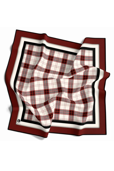 Twill Ekose Desenli Bordo Renkli 90x90 Eşarp (İpek İçermez) Kenar Dikiş Şekli El Dikişli ürün görseli 1