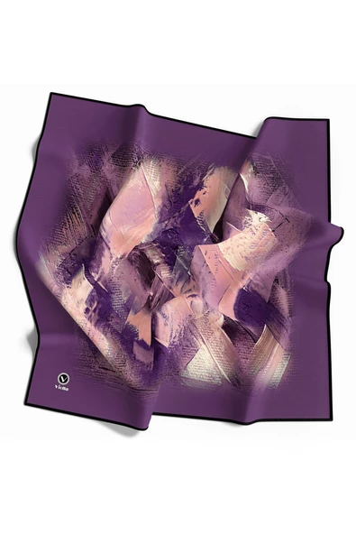 Twill Fırça Efektli Desenli Mor Renkli 90x90 Eşarp (İpek İçermez) Kenar Dikiş Şekli El Dikişli ürün görseli 1