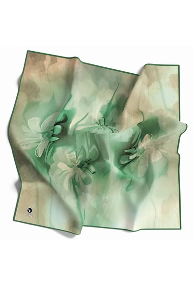 Twill Batik Çiçek Desenli Mint Yeşili Renkli 90x90 Eşarp (İpek İçermez) Kenar Dikiş Şekli El Dikişli ürün görseli 1