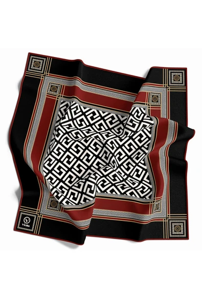 Twill Antik Desenli Bordo Renkli 90x90 Eşarp (İpek İçermez) Kenar Dikiş Şekli El Dikişli ürün görseli 1