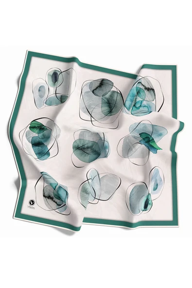 Twill Sulu Boya Geometrik Desenli Petrol Yeşili Renkli 90x90 Eşarp (İpek İçermez) Kenar Dikiş Şekli El Dikişli ürün görseli 1