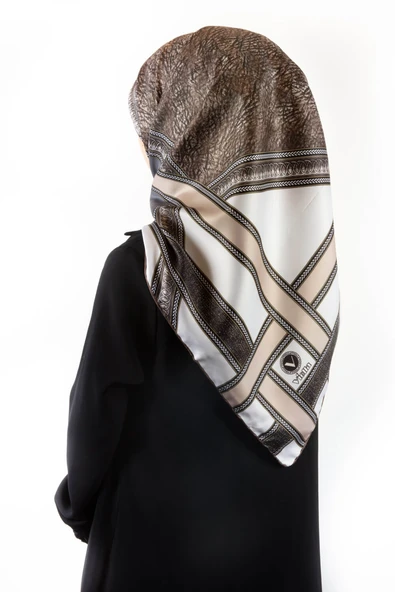 Twill Bordür Taş Desenli Bej Renkli 90x90 Eşarp (İpek İçermez) Kenar Dikiş Şekli El Dikişli ürün görseli 1