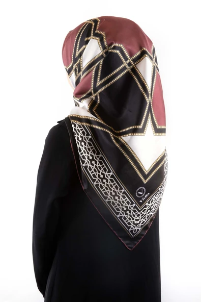 Twill Osmanlı Çini Desenli Gül Kurusu Renkli 90x90 Eşarp (İpek İçermez)Kenar Dikiş Şekli El Dikişli ürün görseli 1