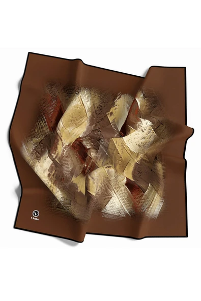 Twill Fırça Efektli Desenli Taba Renkli 90x90 Eşarp (İpek İçermez) Kenar Dikiş Şekli El Dikişli ürün görseli 1