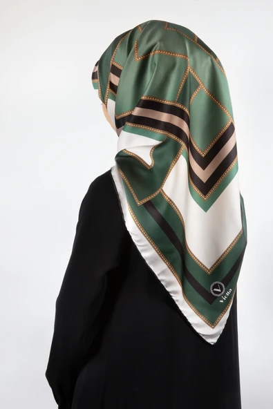 Twill Çerçeve Desenli Mint Yeşili Renkli 90x90 Eşarp (İpek İçermez) Kenar Dikiş Şekli El Dikişli ürün görseli 1