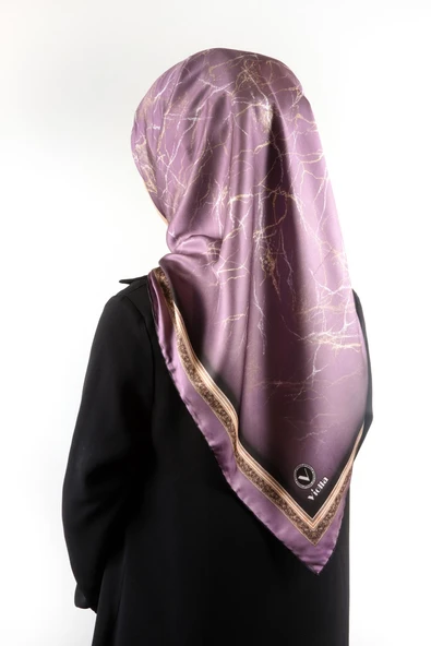 Twill Barok Çerçeveli Mermer Desenli Lila Renkli 90x90 Eşarp (İpek İçermez) Kenar Dikiş Şekli El Dikişli ürün görseli 1