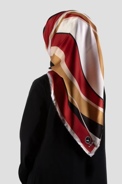 Rayon Modern Dalgalı Çizgi Desenli Bordo - Hardal Renkli 90x90 Dikim Şekli : El Dikişi Eşarp (İpek İçermez) ürün görseli 1