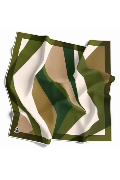 Twill Geometrik Desenli Haki Renkli 90x90 Eşarp (İpek İçermez) Dikim Şekli : El Dikişi ürün görseli 1