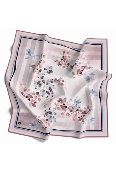 Twill Çiçek Desenli Gül Kurusu Renkli 90x90 Eşarp (İpek İçermez) Kenar Dikiş Şekli El Dikişli ürün görseli 1