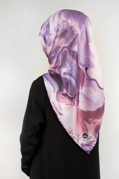 Twill Batik Desenli Lila Renkli 90x90 Eşarp (İpek İçermez) Kenar Dikiş Şekli El Dikişli ürün görseli 1