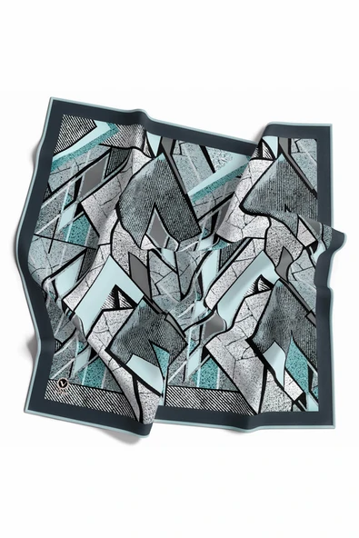 Kristal Geometrik Desenli Turkuaz Renkli 90x90 Eşarp (İpek İçermez) Kenar Dikiş Şekli El Dikişli ürün görseli 1