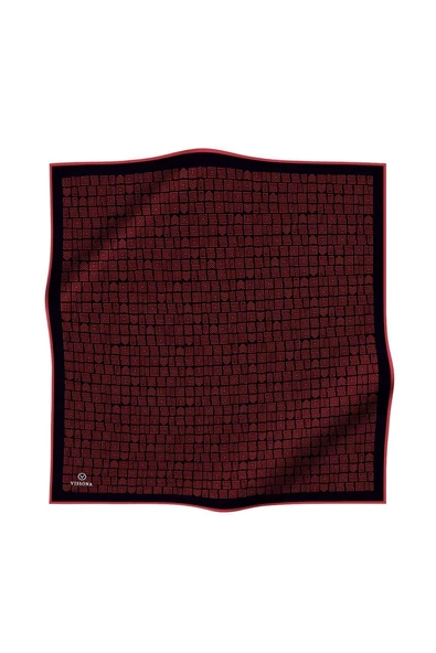 100% Twill İpek Etnik Motif Desenli Siyah - Kırmızı Renkli 90x90 Dikim Şekli : El Dikişi Eşarp ürün görseli 1