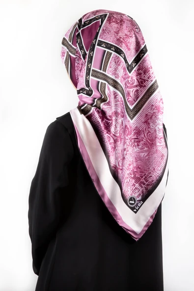 Twill Geometrik Desenli Mürdüm Renkli 90x90 Eşarp (İpek İçermez) Kenar Dikiş Şekli El Dikişli ürün görseli 1