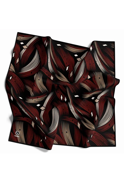 Rayon Geometrik Çizgili Desenli Bordo Renkli 90x90 Eşarp (İpek İçermez) Kenar Dikiş Şekli El Dikişli ürün görseli 1