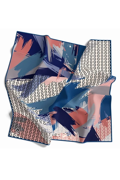 Rayon Geometrik Fırça Desenli İndigo Renkli 90x90 Dikim Şekli : El Dikişi Eşarp (İpek İçermez) Kenar Dikiş Şekli El Dikişli ürün görseli 1