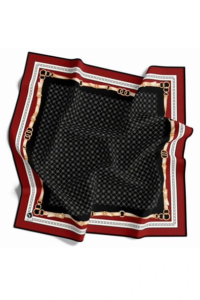 Twill Kemerli ve Çıtır Motifli Desenli Bordo Renkli 90x90 Eşarp (İpek İçermez) Dikim Şekli : El Dikişi ürün görseli 1