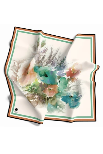 Rayon Zincir Desenli Mint Yeşili Renkli 90x90 Eşarp (İpek İçermez) Kenar Dikiş Şekli El Dikişli ürün görseli 1