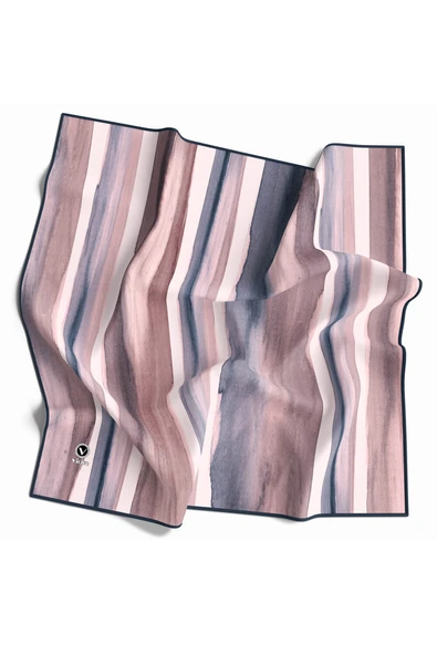 Twill Suluboya Çizgi Desenli Gül Kurusu - Lacivert Renkli 90x90 Eşarp (İpek İçermez) Kenar Dikiş Şekli El Dikişli ürün görseli 1
