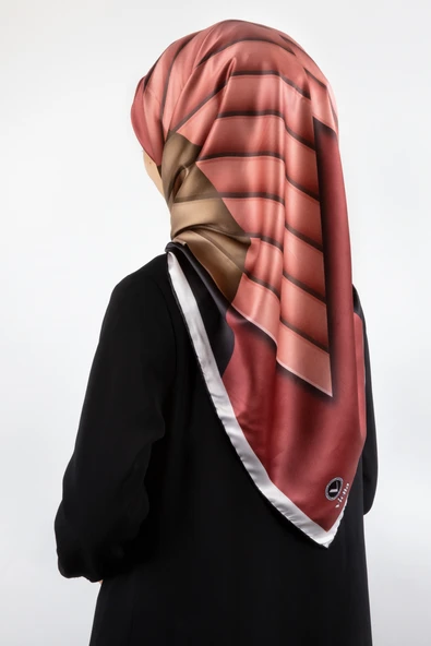 Rayon Zikzak Çizgi Desenli Gül Kurusu Renkli 90x90 Eşarp (İpek İçermez) Dikim Şekli : El Dikişi ürün görseli 1